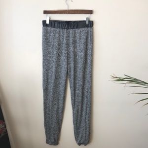 cozy gray marl , faux leather trim pants